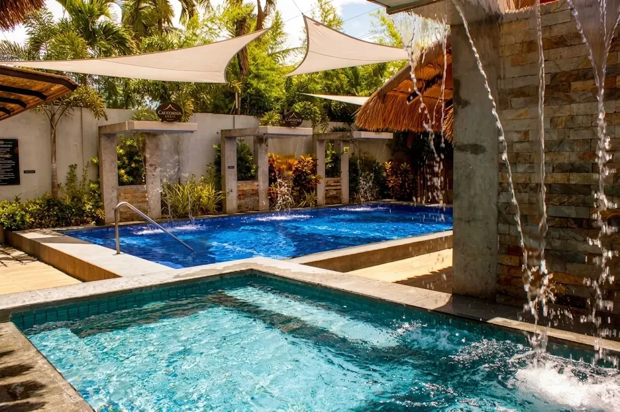 Villa 1 — private jacuzzi beside the hot-spring pool