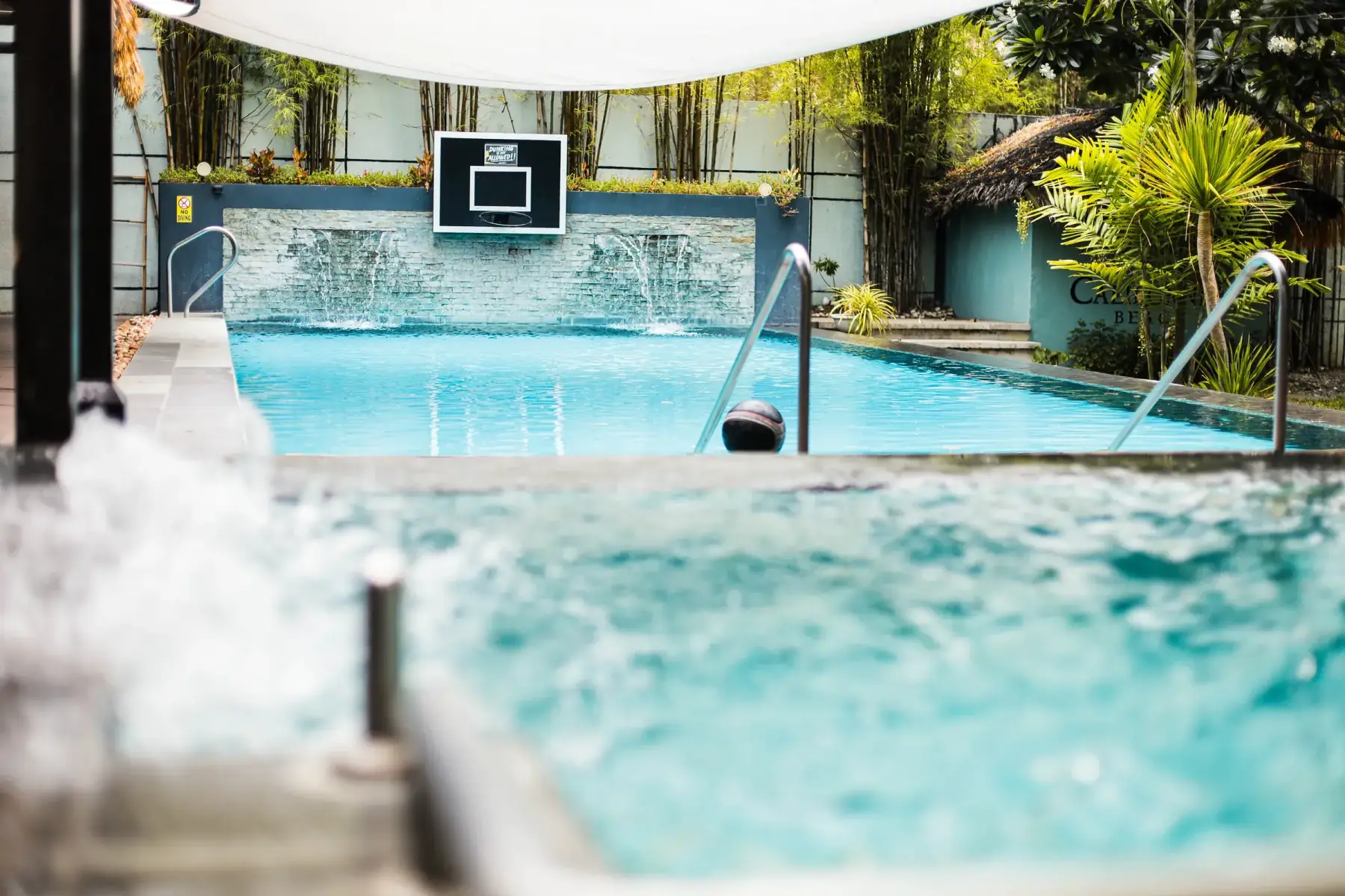 Villa 3 — private hot-spring pool with a bubbling spa